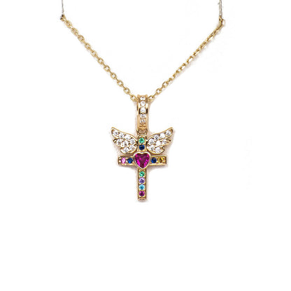 Dije de Cruz y Alas de Circonias de Colores