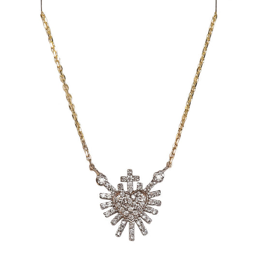 Dije de Sagrado Corazón y Diamantes Nat 0.30qts y Cadena