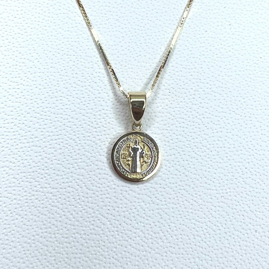 Medalla San Benito y Cadena 14k