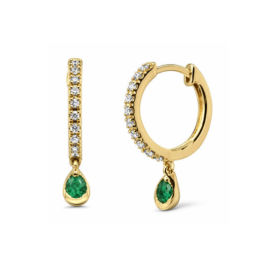 Aretes Huggies Amelie con Esmeraldas y Diamantes Naturales 0.21qts