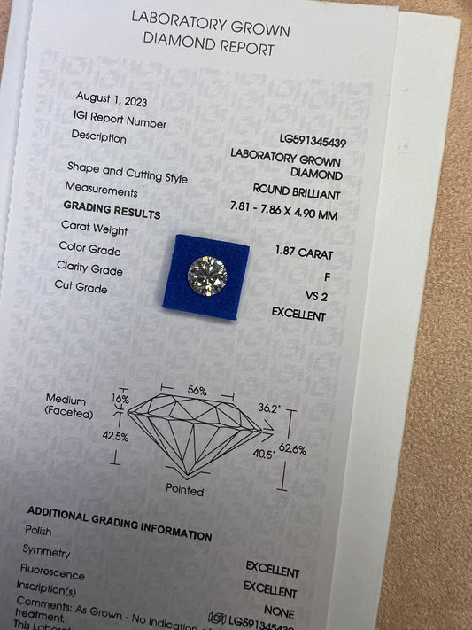 Diamante de Laboratorio Corte Redondo 1.87qts