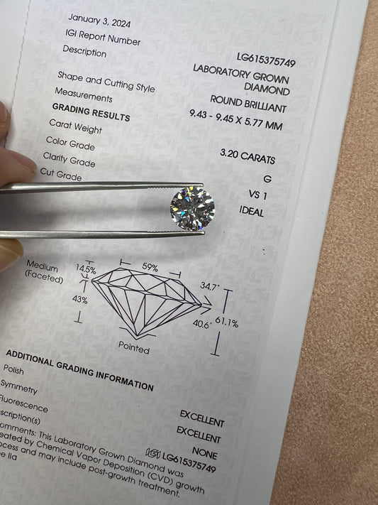 Diamante de Laboratorio Corte Redondo 3.20qts