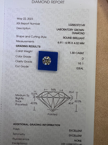 Diamante de Laboratorio Corte Redondo 1.30qts