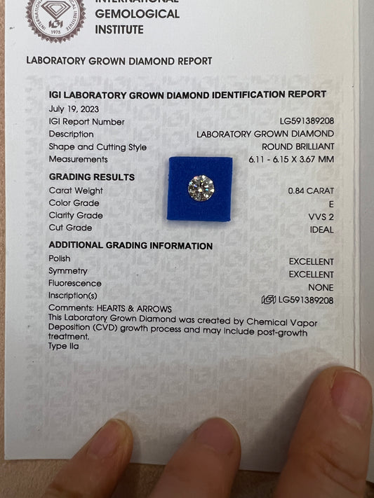 Diamante de Laboratorio Corte Redondo 0.84qts