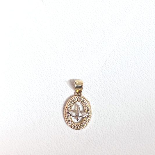 Medalla Espíritu Santo Oro Amarillo y Blanco con Bisel Circonias 10k