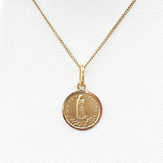 Medalla Redonda de Virgen de Fátima 14k