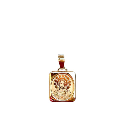 Medalla Cuadrada Sagrado Corazón de Jesús 14k 15mm