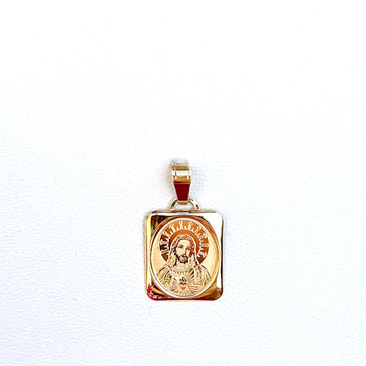 Medalla Cuadrada Sagrado Corazón de Jesús 14k 15mm