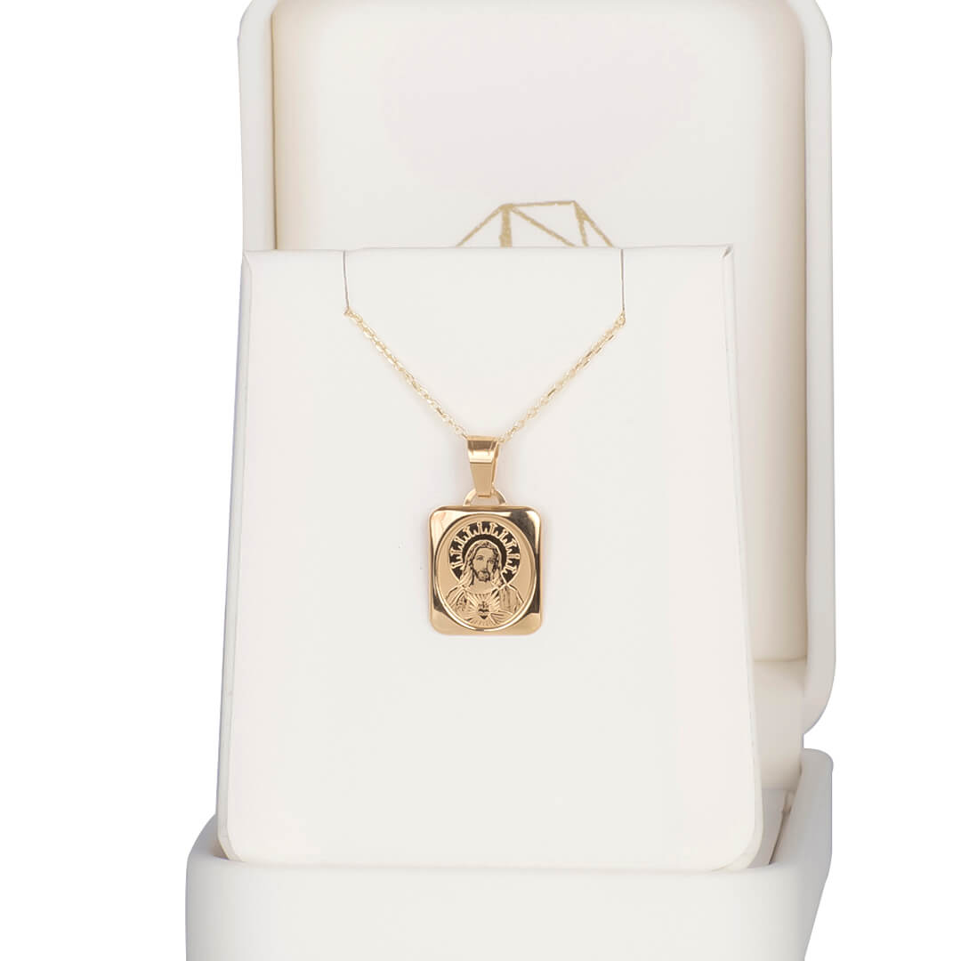 Medalla Cuadrada Sagrado Corazón de Jesús 14k 15mm