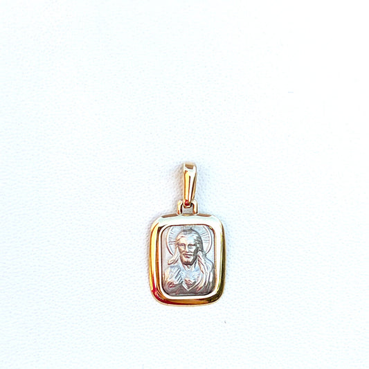 Medalla Sagrado Corazón 14k Dos Tonos 16mm