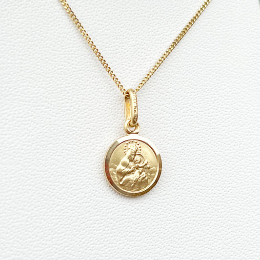 Medalla Tipo Escapulario Redonda con Dos Vistas 14k