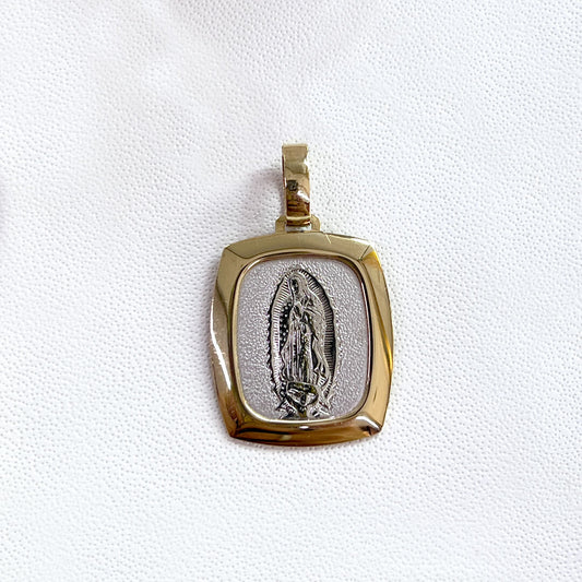 Medalla de la Virgen de Guadalupe Cuadrada con Oro Combinado 14k