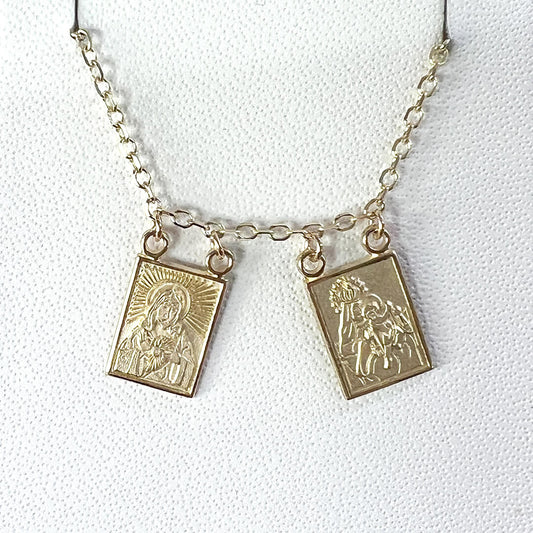 Medallas Sagrado Corazón y Virgen del Carmen con Cadena 14k