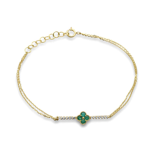 Pulsera Flor con Esmeralda 0.16qts y Diamantes Naturales 0.10qts