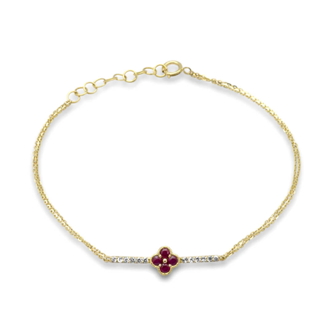 Pulsera Flor con Rubí 0.20qts y Diamantes Naturales 0.12qts