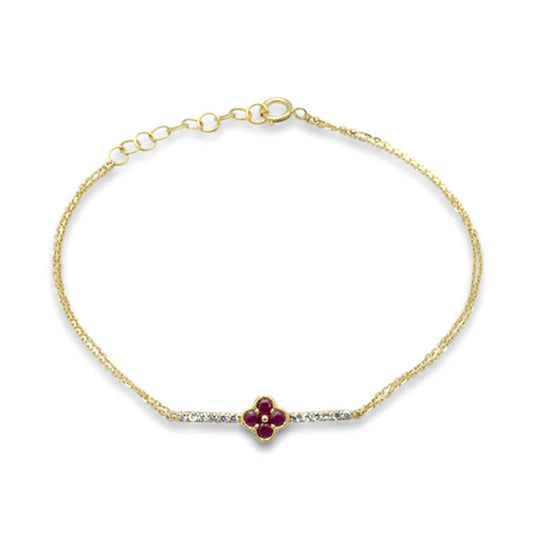 Pulsera Flor con Rubí 0.20qts y Diamantes Naturales 0.12qts