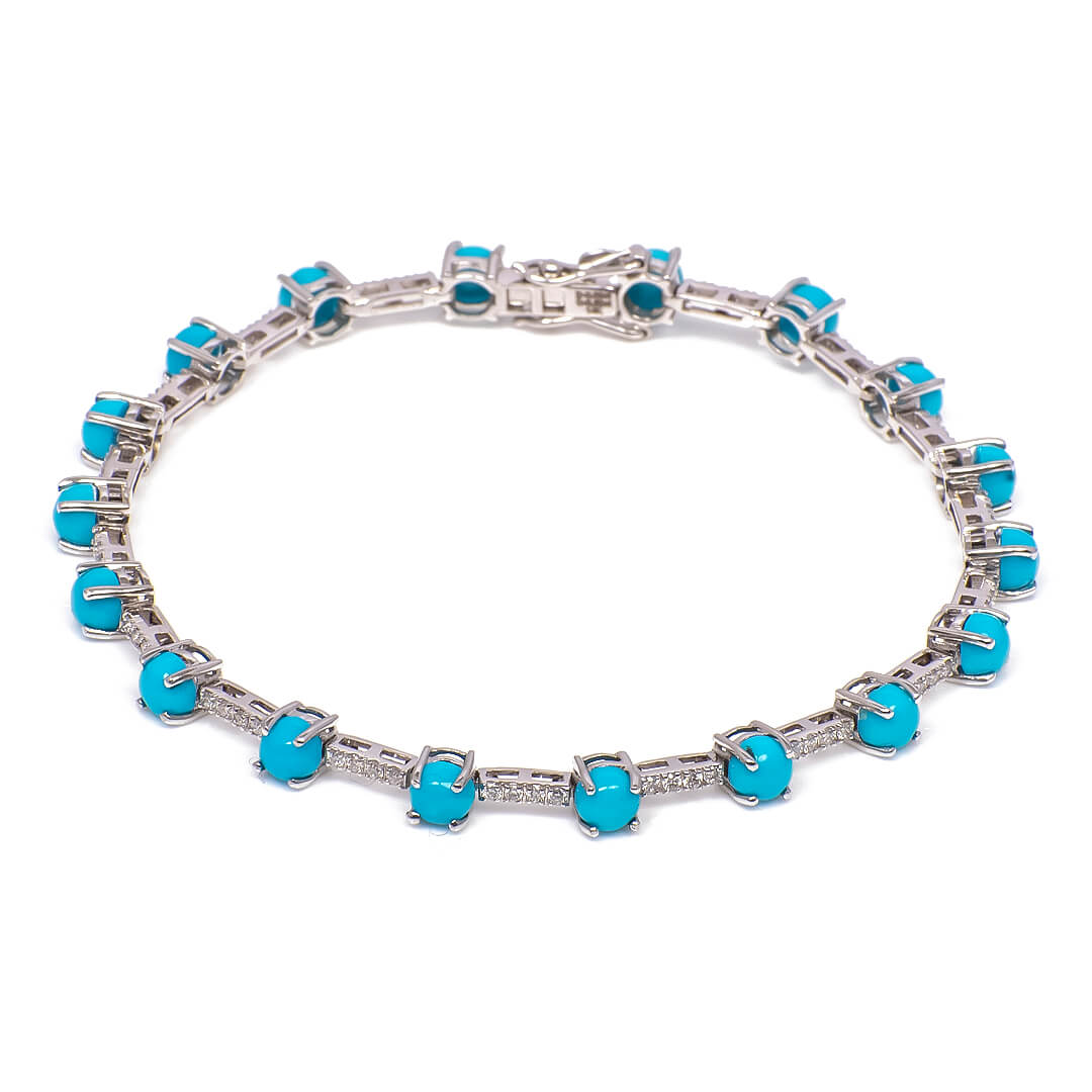 Pulsera con Turquesas 6.50qts y Diamantes Naturales 0.60qts