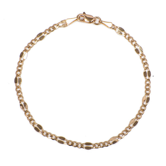 Pulsera Tejido Combinado de Eslabones y Espejo 14k