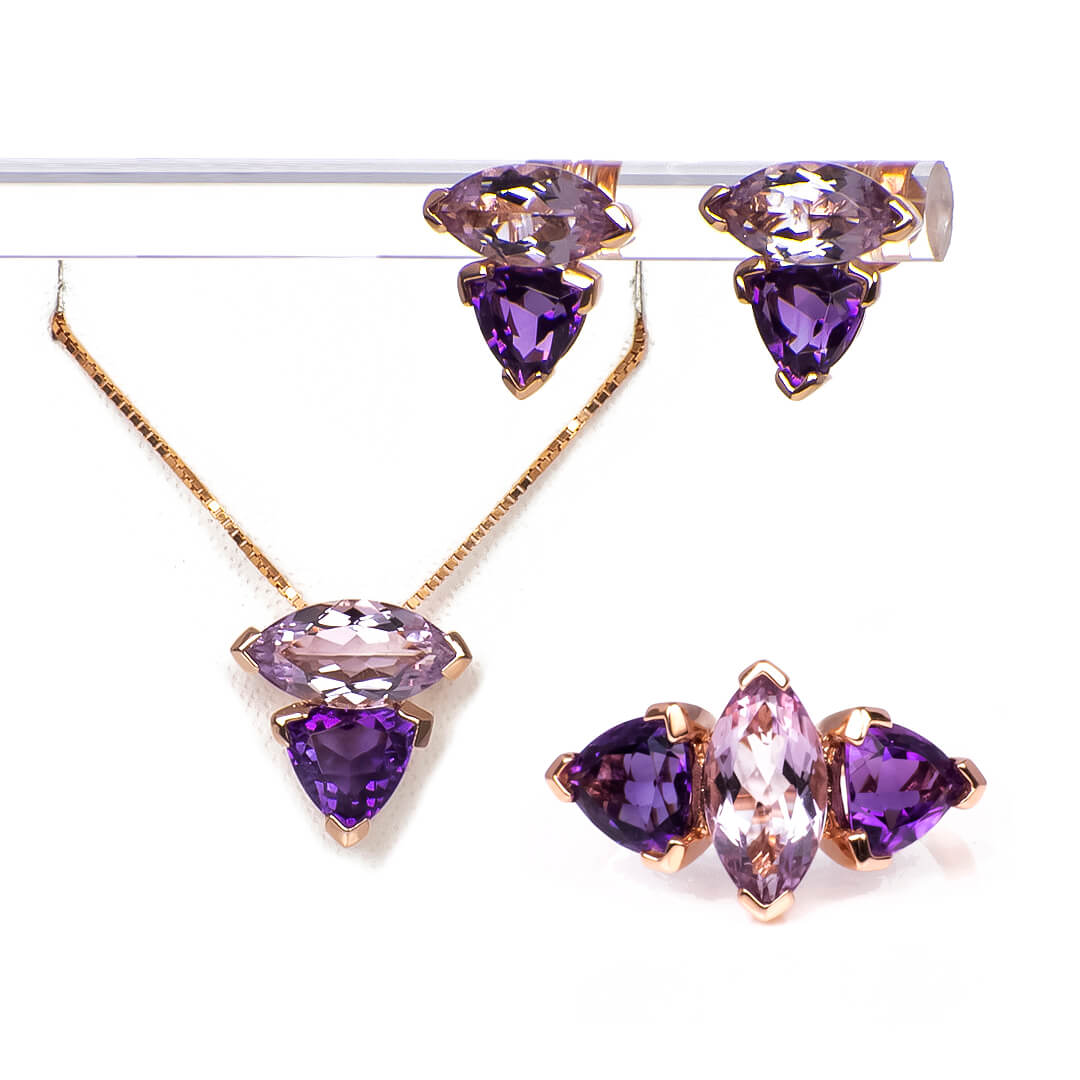 Set de Aretes Dije Anillo con Amatistas