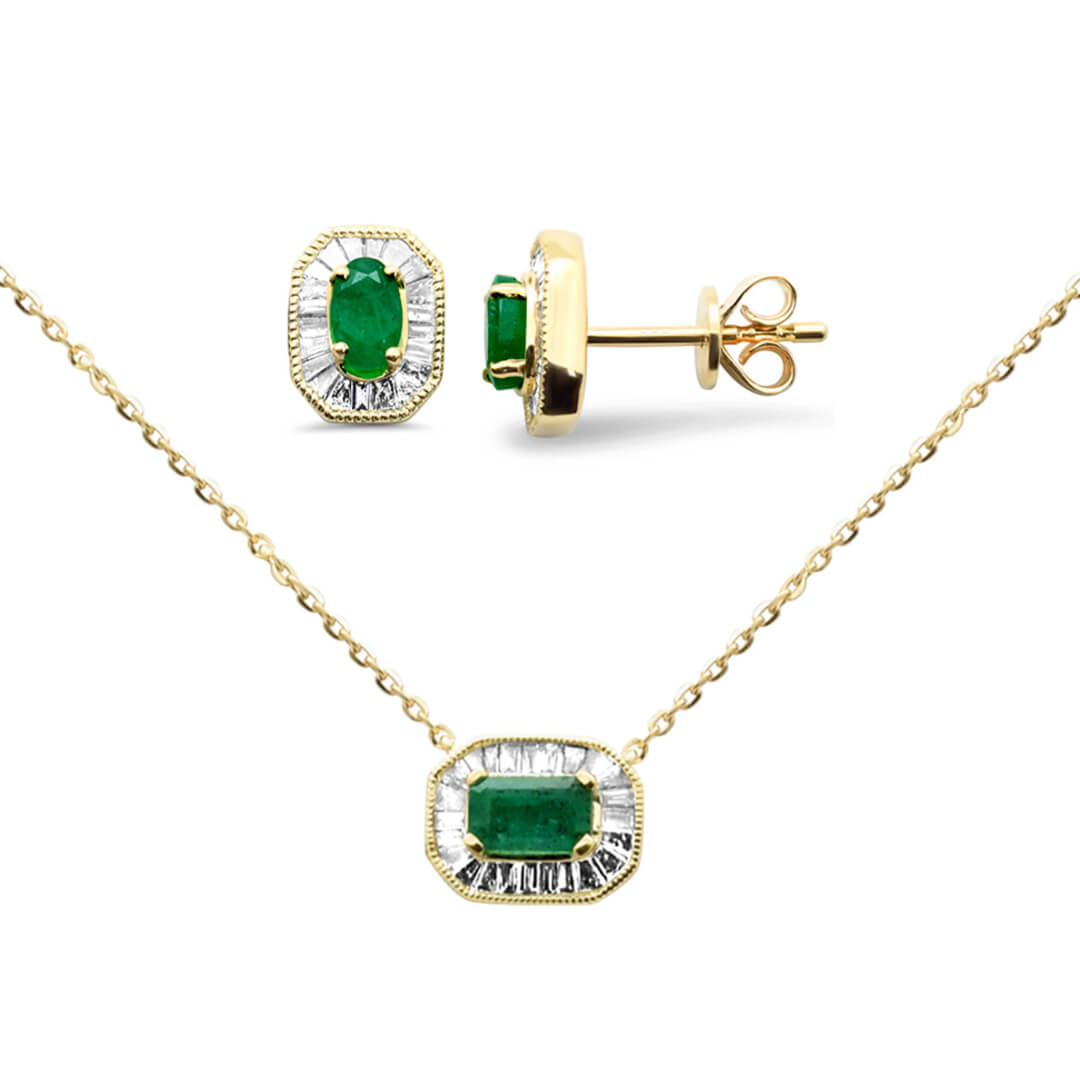 Set Aretes y Dije con Esmeraldas 0.78qts y Diamantes Naturales 0.57qts