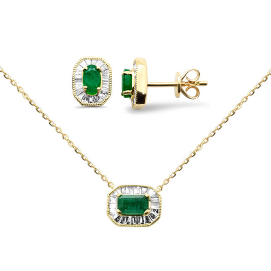 Set Aretes y Dije con Esmeraldas 0.78qts y Diamantes Naturales 0.57qts