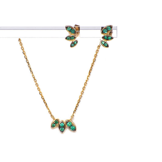 Set Aretes y Collar con Esmeraldas Naturales 0.38qts