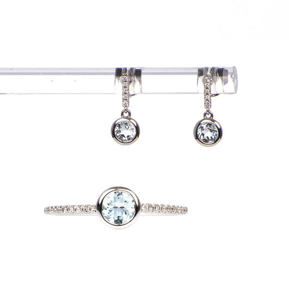 Set Aretes y Anillo de Aguamarinas y Diamantes Nat