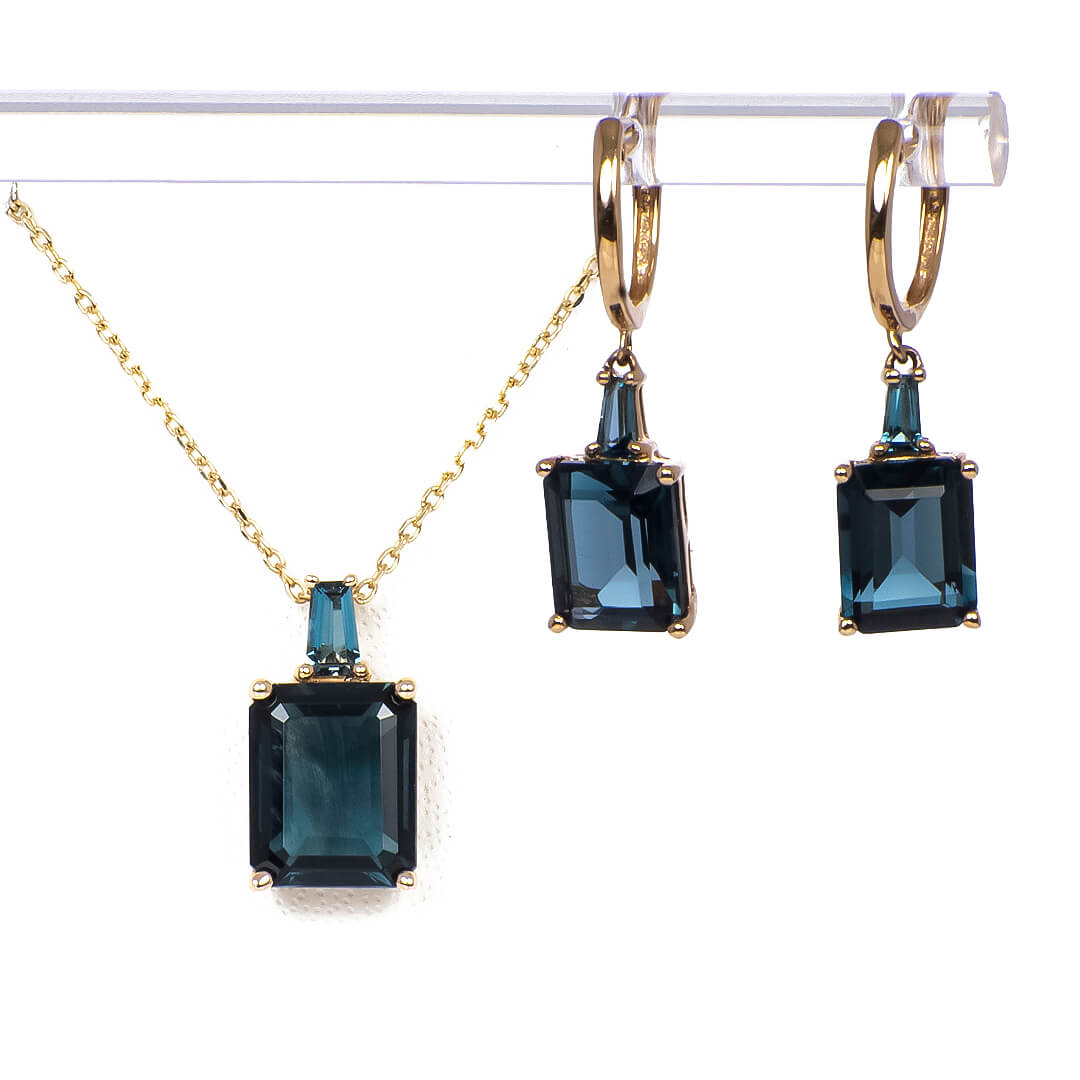 Set de Aretes y Dije con Cadena Topacio London Blue