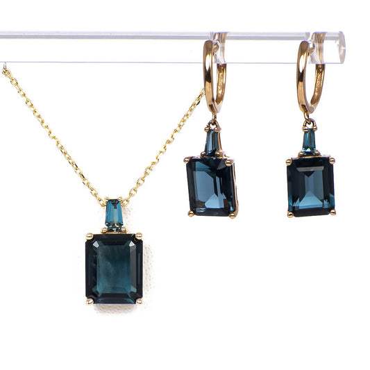 Set de Aretes y Dije con Cadena Topacio London Blue