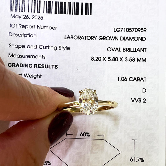 Solitario con Diamante de Laboratorio Corte Oval 1.06qts