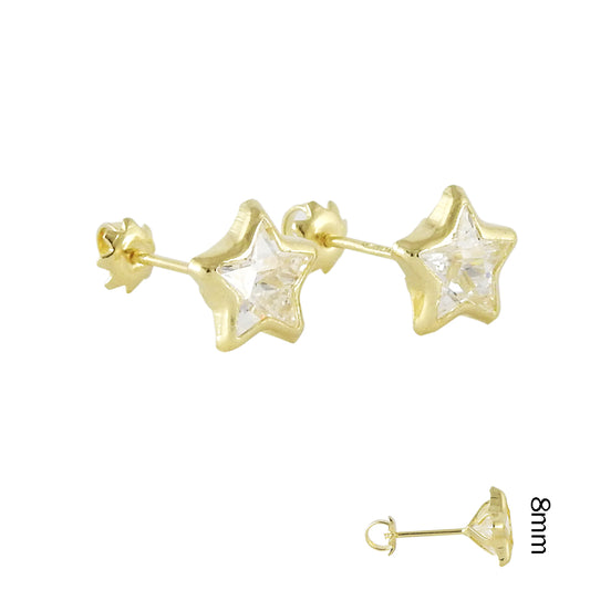 Estrella con bisel Circonia broquel arete de niña 14k