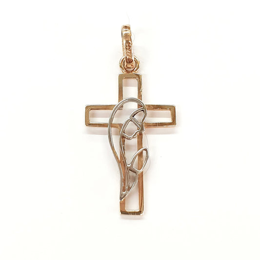 Cruz con Virgen Oro combinado