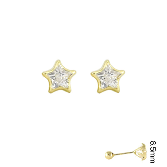 Estrella con bisel Circonia broquel arete de niña 14k