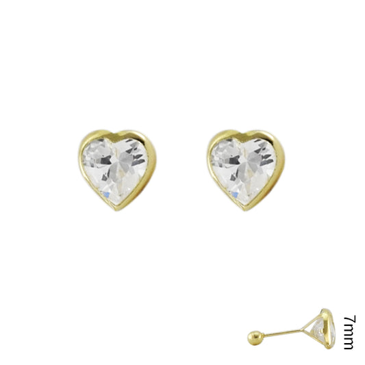 Corazón bisel liso Circonia Broquel Aretes de niña