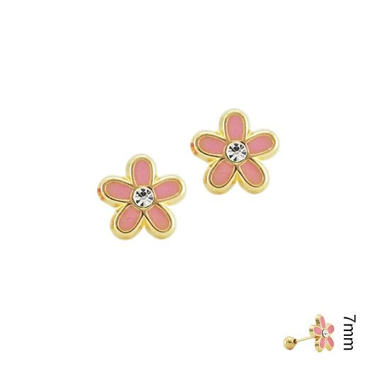 Broquel Flor esmaltada rosa 10k