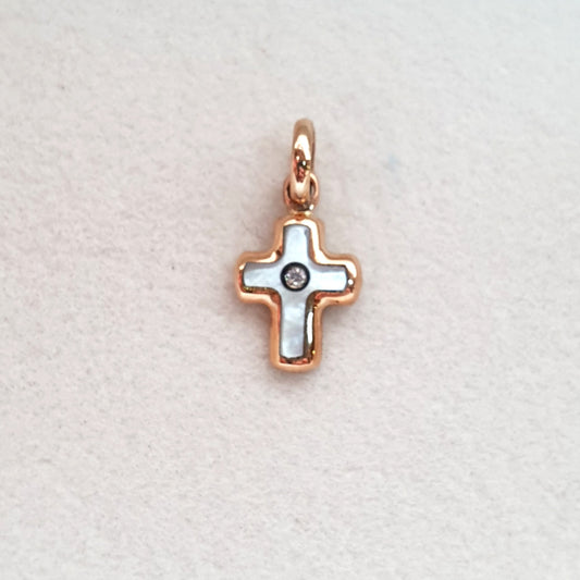 Cruz Madre Perla y circonia Rose Gold